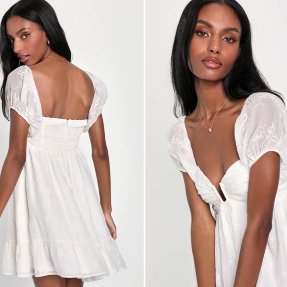 LULU's Bachelorette Engagement Bridal Shower Honeymoon Flowy Babydoll Mini Dress - Picture 4 of 6